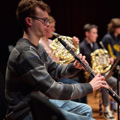 Student playing the oboe